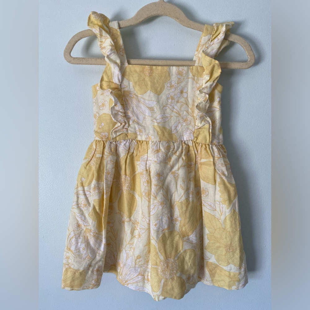 Baby Gap Yellow Linen Blend Ruffle Floral Dress White Lined Side Zip Size 3